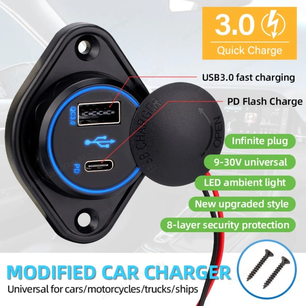 12V RV USB C PD Q3.0 Car Charger Power Outlet Fast Charging Panel Wall Mount Socket Adapter for Motorbike Boat Camper Caravans