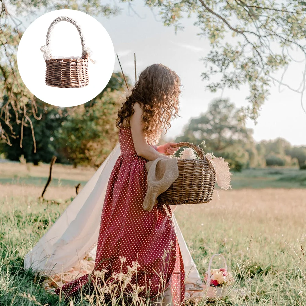 

Portable Flower Basket Container for Grass Storage Plant Decorative Rattan Weaving