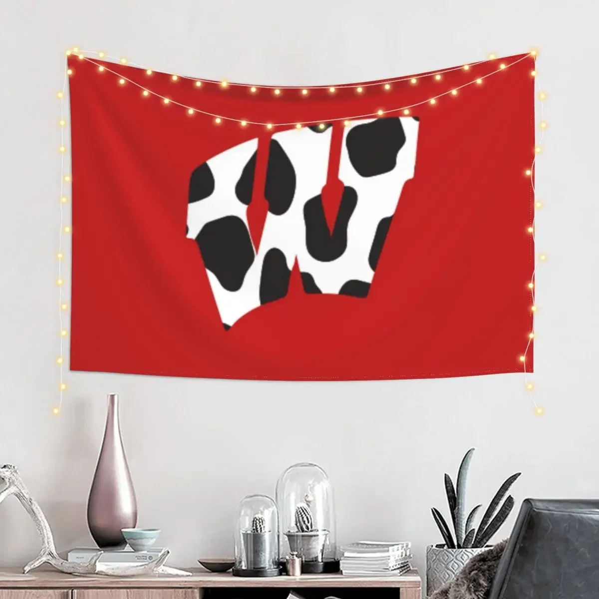 University of Wisconsin Madison Cow Print Tapestry Room Decorating Aesthetic Decoration For Rooms Tapestry