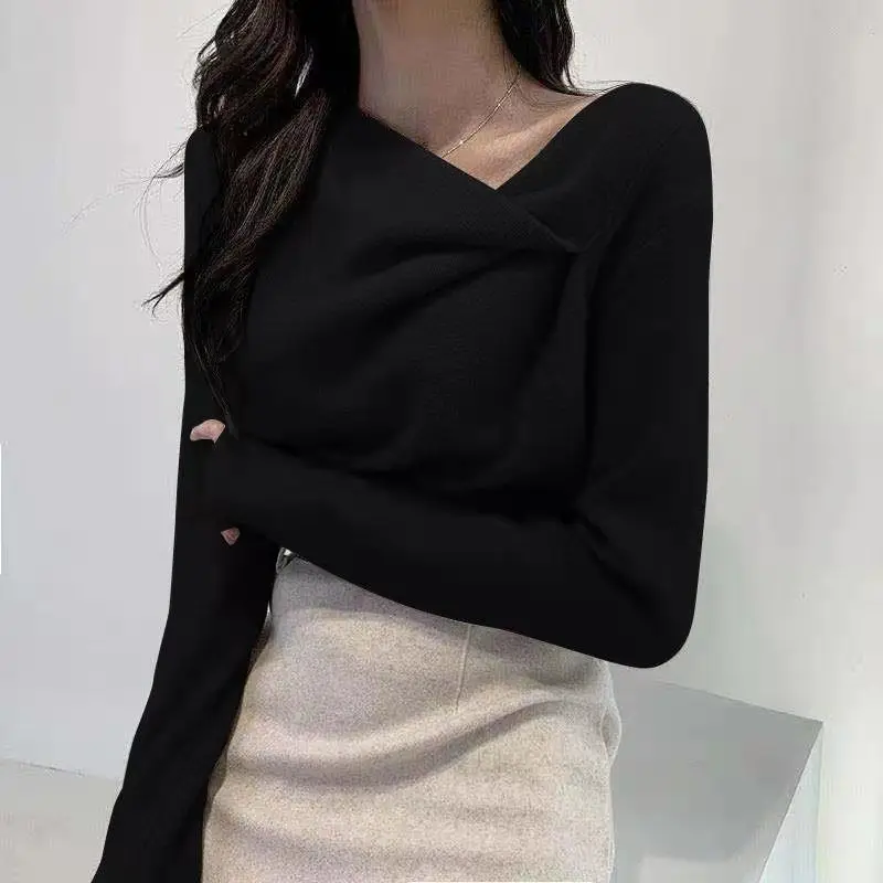 Pull-over asymétrique pour femme, haut moulant et irrégulier, mode coréenne, facile à assortir, Streetwear Y2k, automne-hiver, 2022
