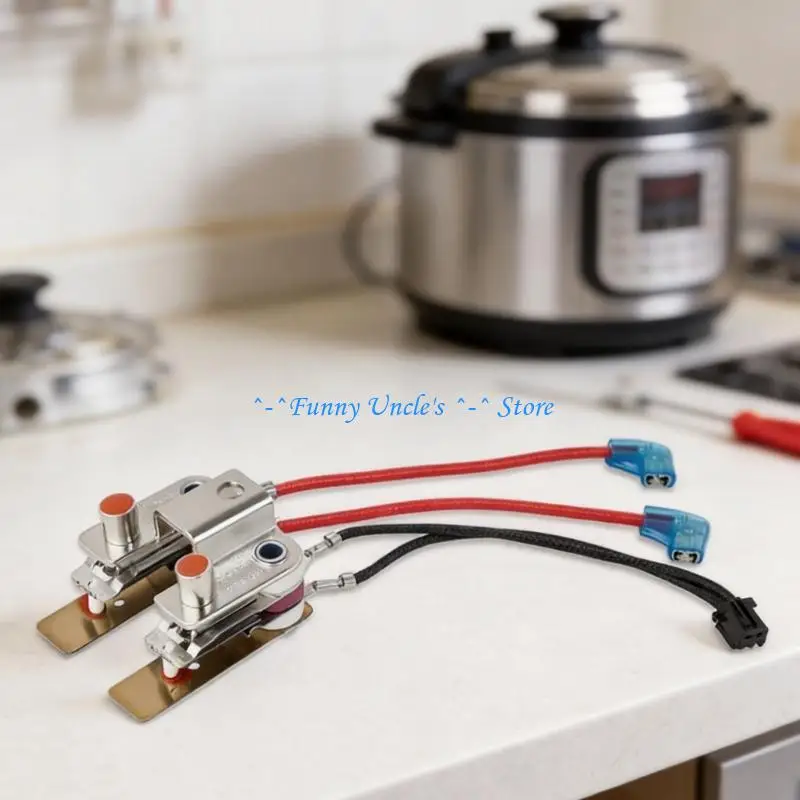 E7CD Bottom Side Repair Part for Electric Pressure Cooker, 2 Piece Metal Housing Unit with Wire Detail and 5.91 x 1.47 In Size