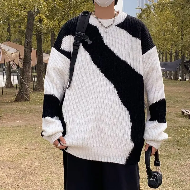 

Loose Men's Knitwear Sweater Large Size 250 Pou Lazy Sle Inner Wear Japanese Retro Autumn Winter Baseball Collar Pattern