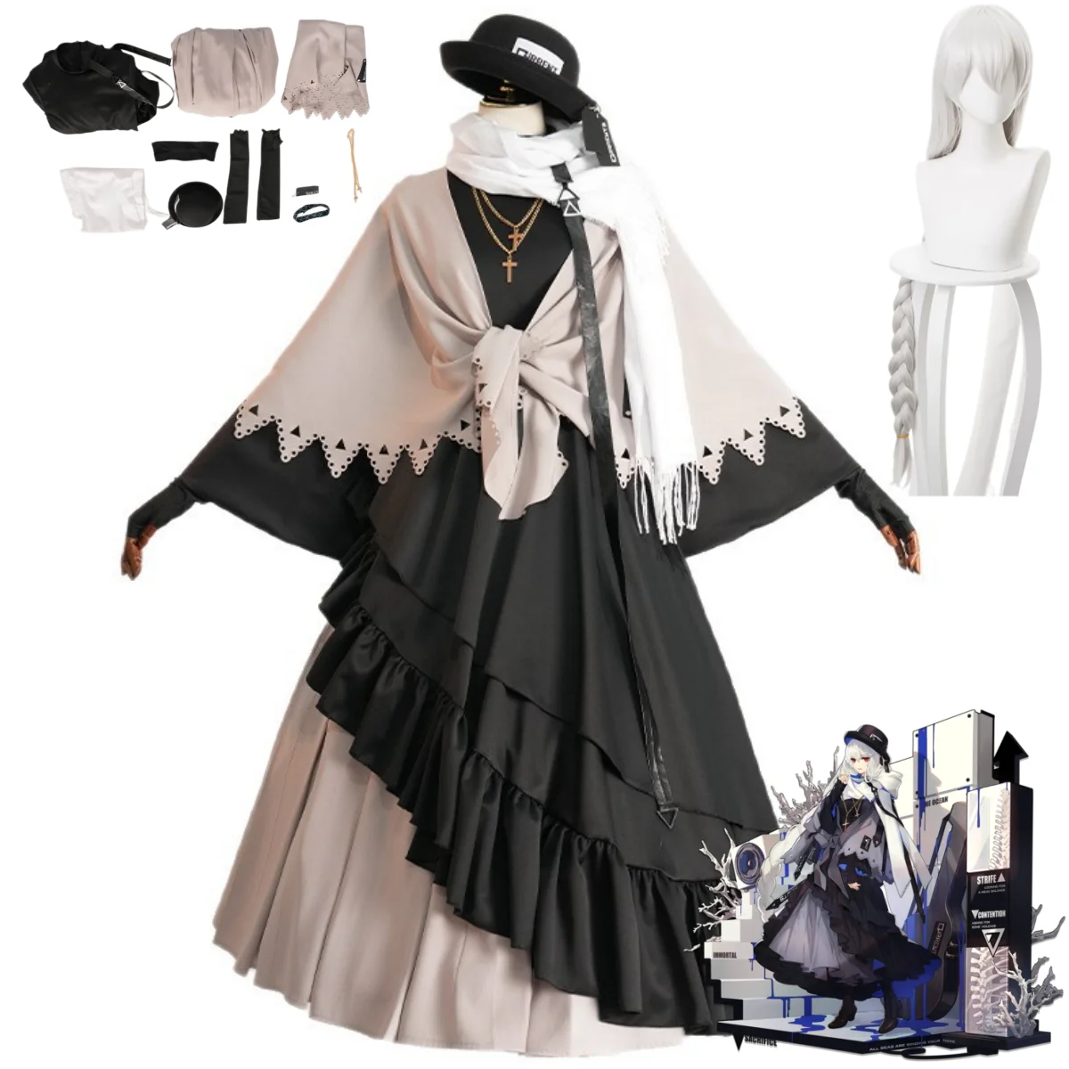 

Game Arknights Specter The Unchained Cosplay Costume Black Gothic Clothing Dress Cloak Wig Woman Sexy Masquerade Party Suit