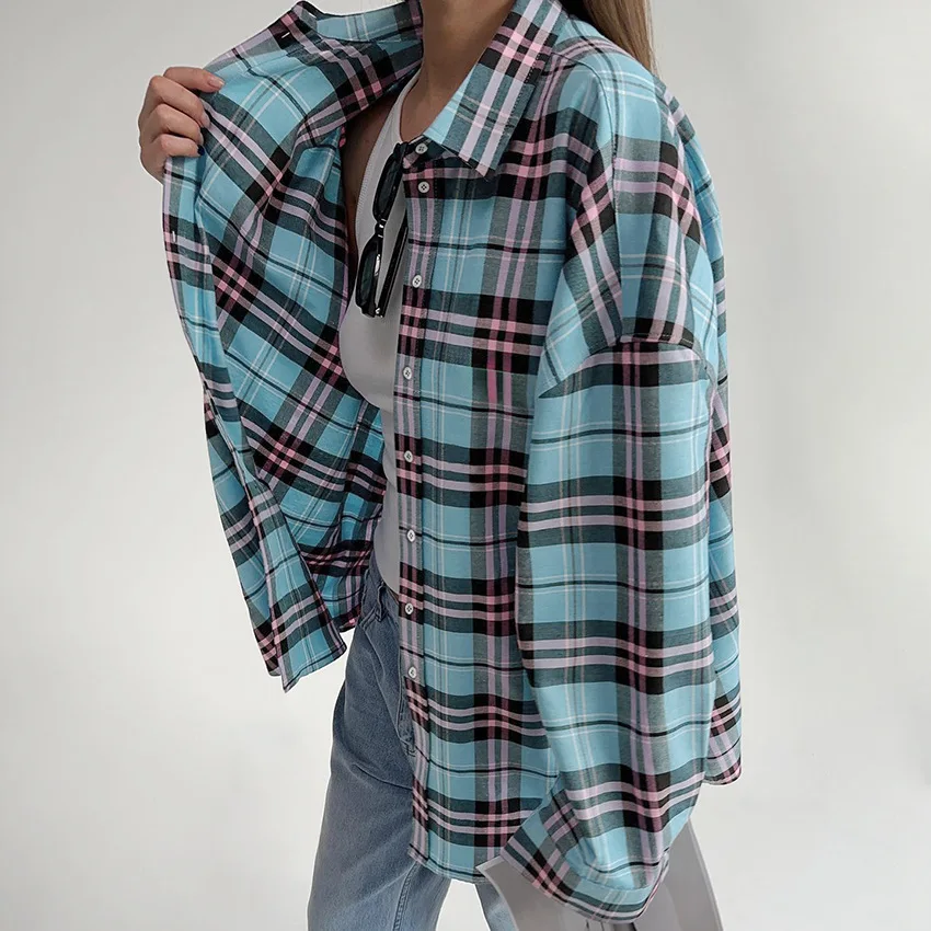 Girl Inspired Plaid Shirt New Casual Loose Design Plaid Shirt Women's Clothing