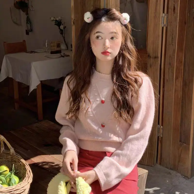 

Милый и стильный свитер в корейском стиле, простой вязаный свитер на молнии для весны и осени, студенческая кофта