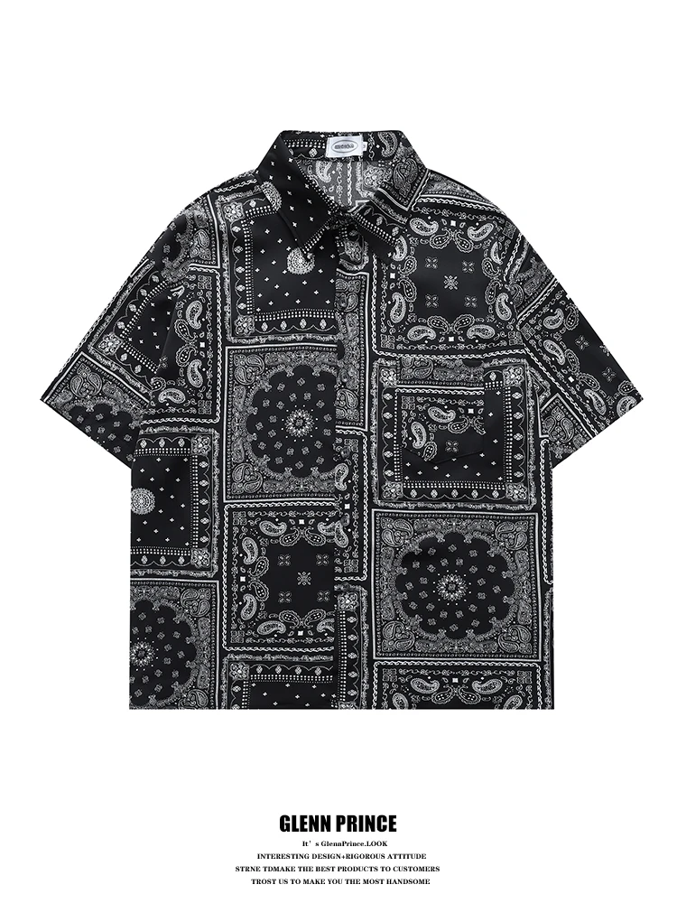 

Loose Fit ort Sve Men's irt GPstudio Retro Print Casual Streetwear Polyester Fiber Breathable Summer Faion irt