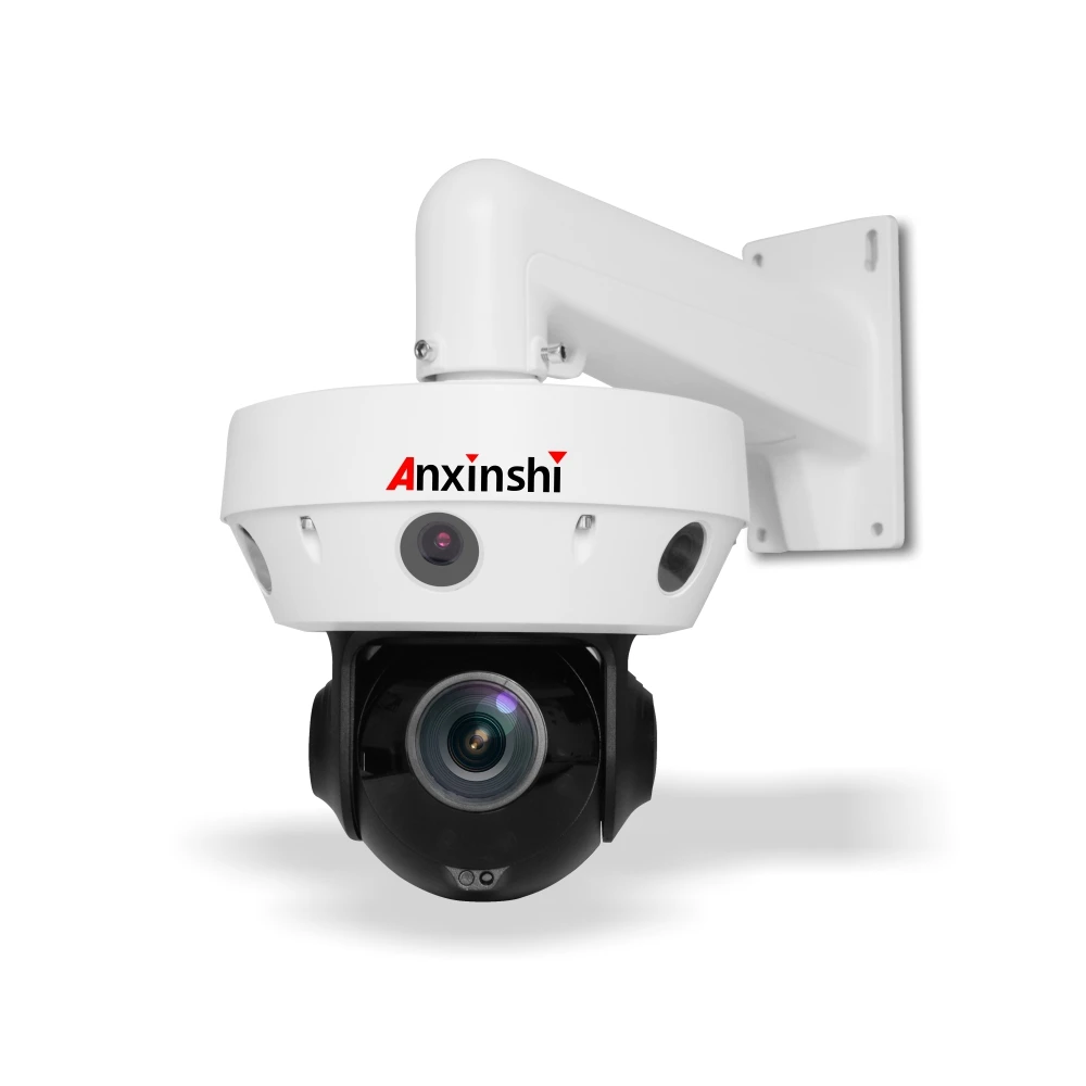 Anxinshi 4 Small 2.0MP Cams One 4K Dome Cam 20X Optical Zoom Full Color Linkage Alert Human Tracking Panoramic IP PTZ Camera