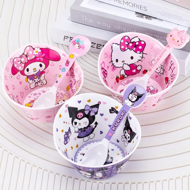 

Sanrio Kawaii Anime Girl Heart Y2K Kulomi Children's High Beauty Tableware Cute Cartoon Hello Kitty Ceramic Bowl Toys for Gifts