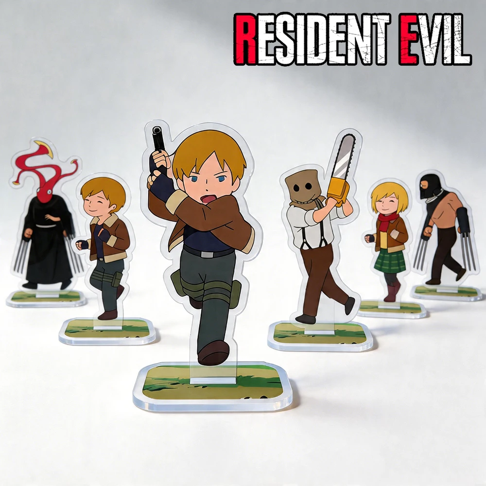 

Kawaii Resident Evil 4 Keychain Leon Ashley Acrylic Stand Figure RE4 Biohazard Masterpiece Theater Anime Chibi Bag Pendant Gift
