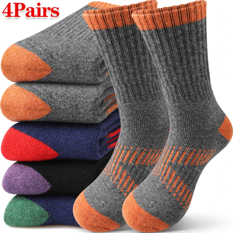4 Paar Damen-Sportsocken aus Wolle, dick, schweißabsorbierend, Crew-Socken, thermisch, atmungsaktiv, geeignet für Wandern, Outdoor, Winter, Herbst