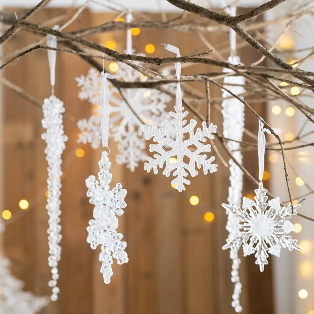 

Transparent Christmas Snowflake Pendants Gold Elk DIY Artificial Snowflake Decoration Exquisite Acrylic