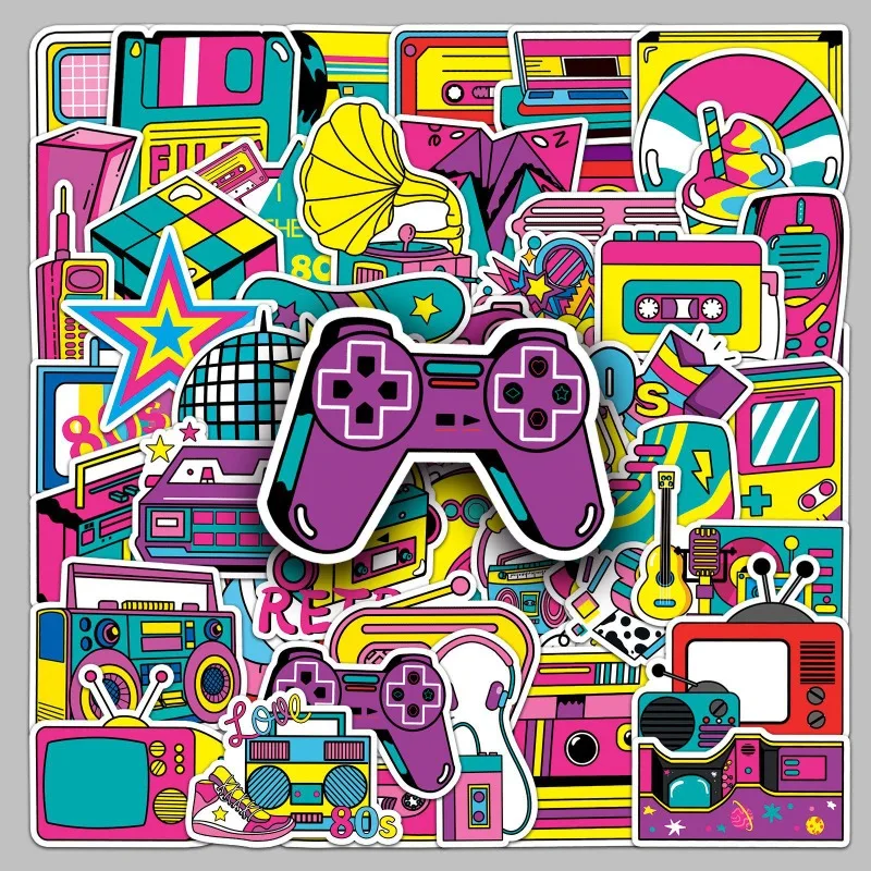 

50pcs Cartoon Personality Retro Purple Creative Graffiti Decorative Stickers