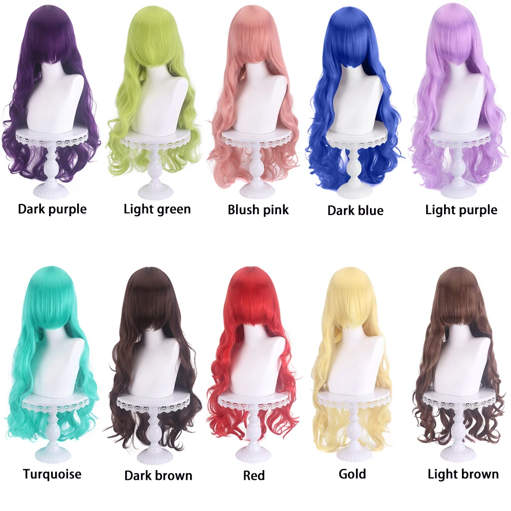 

32-Inch Long Curly Bangs Cosplay Synthetic Hair Is Suitable For Ladies Halloween Daily Party Stage Performance Rose Intranet Wig