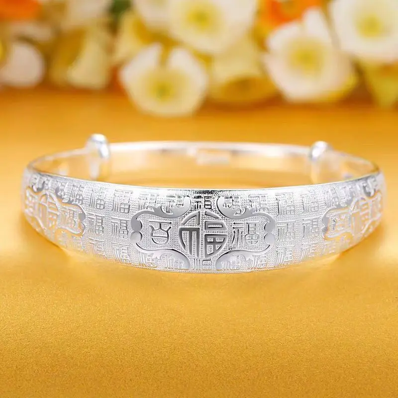 

Женский браслет Hundred Blessings 9999, однотонный серебряный браслет Push-Pull в национальном тренде, мама