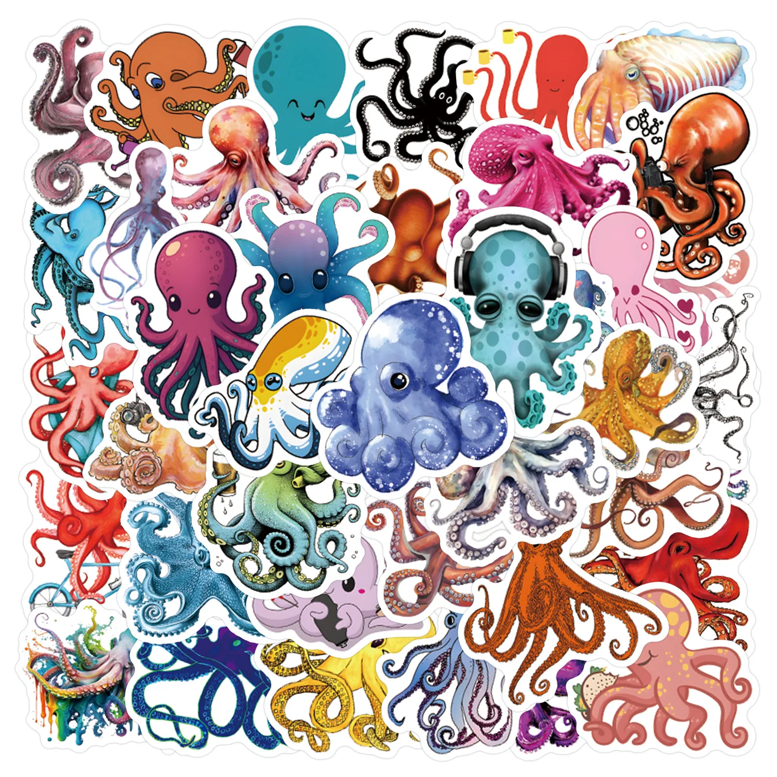 10/55 Uds pulpo vida marina pegatinas de grafiti de dibujos animados Scooter decorativo maleta guitarra coche bicicleta calcomanías Animal Meme juguetes para niños