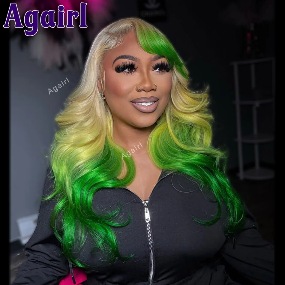 

Ombre 613 Blonde Green Transparent 13x6 13X4 Lace Front Human Hair Body Wave Wigs 613 Colored 200 Density For Women Pre Plucked