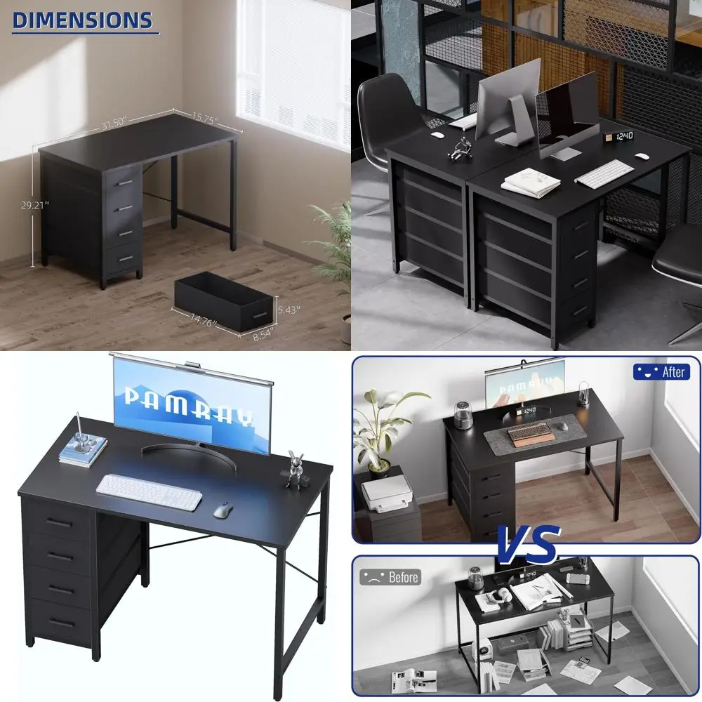 

Компактный современный стол для домашнего офиса 32 с 4 ящиками, идеально подходит для спальни или кабинета, черный