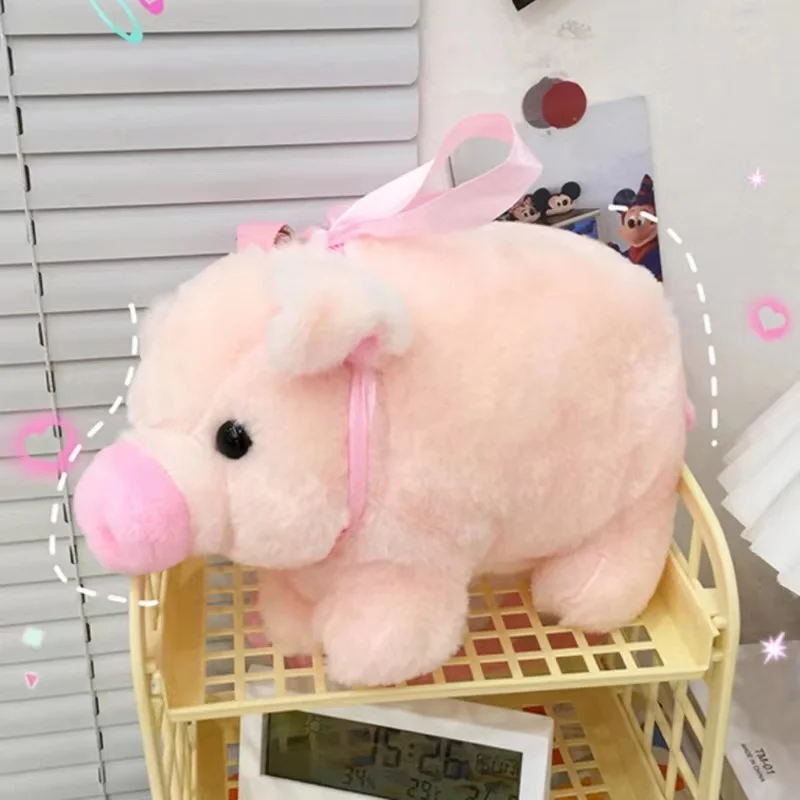 Cute Pig Shoulder Bag Plush Stuffed Animal Crossbody Bags Women Fashion Winter Soft Purse Cartoon Handbags Phone Money Storage