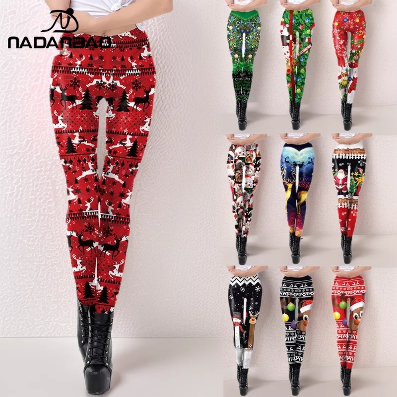 Nadanbao mulheres natal veados boneco de neve impressão leggings papai noel gráfico calças de natal verão ginásio calças esportivas sexy senhora bottoms