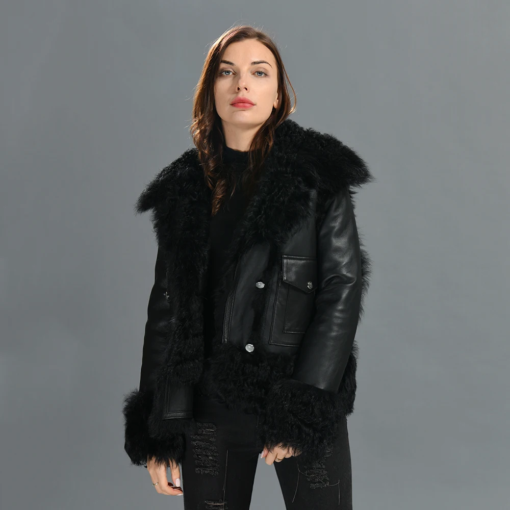 

Luxyonuo Women Natural Lamb Fur Jacket Winter Crop Genuine Leather Coats Ladies Real Sheepskin Fur Shearling Outerwear Autumn