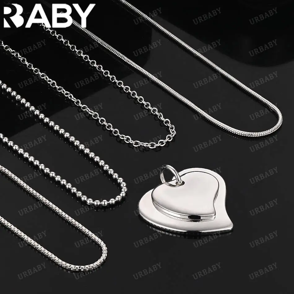 

URBABY 40-75cm 925 Sterling Silver Hearts Pendant Necklace For Women Charm Trend Birthday Gifts Fashion Party