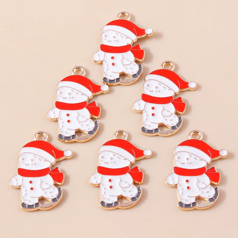 20 Stück 15x24mm Cartoon-Emaille-Weihnachts-Ski-Schneemann-Anhänger für Schmuckherstellung, Ohrringe, Anhänger, Halsketten, DIY-Bastelzubehör – Detail 5