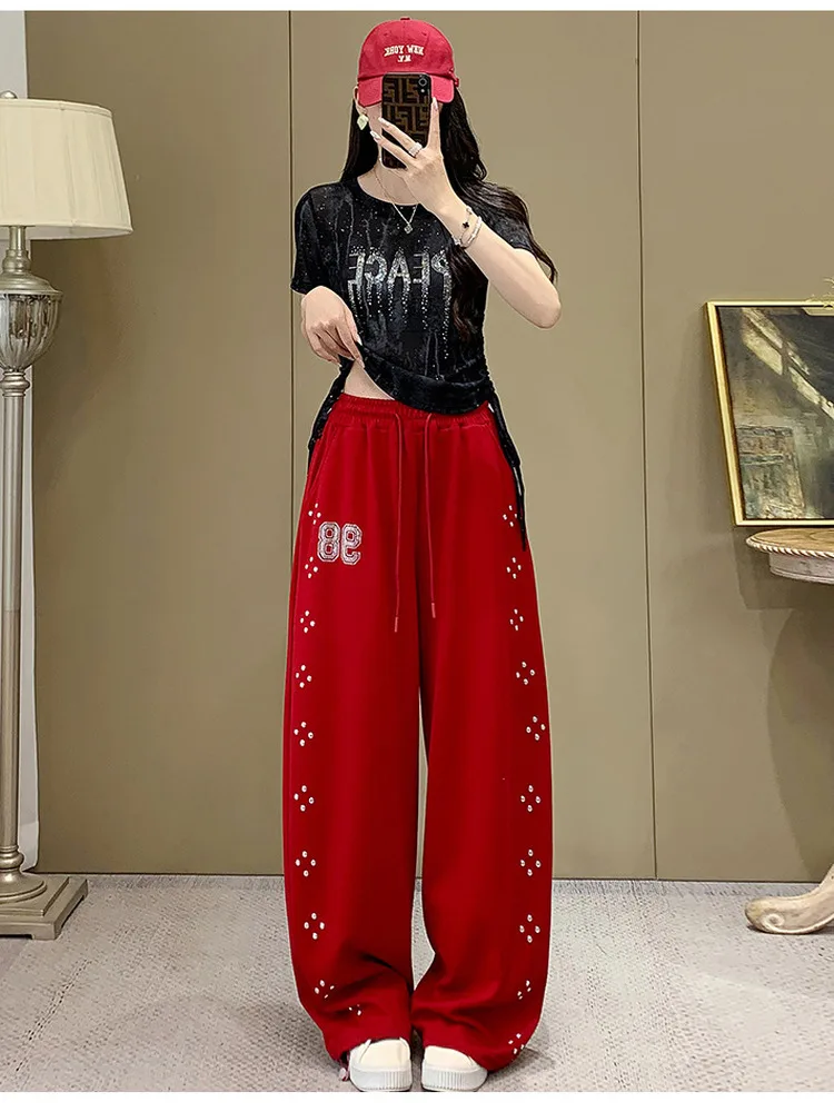 ファッショナブルなメッシュスクエアダンストップ女性用ラウンドネック半袖グリッターラインストーンサイドドローストリング多用途ダンスシャツ