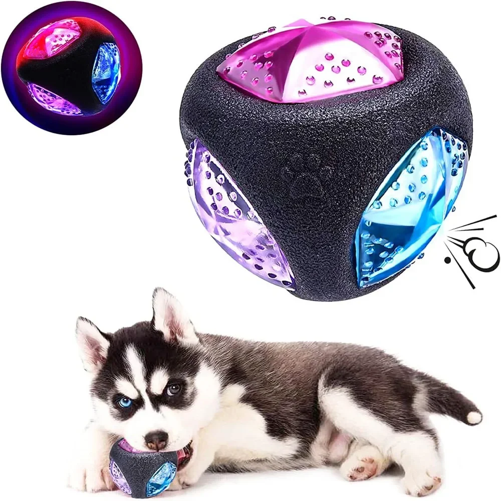 Interactive Dog Toy Squeaky Flash LED Glow Balls Dog Chew Toys for Aggressive Chewers Puppy Pet Light Up Bounce Ball Toys