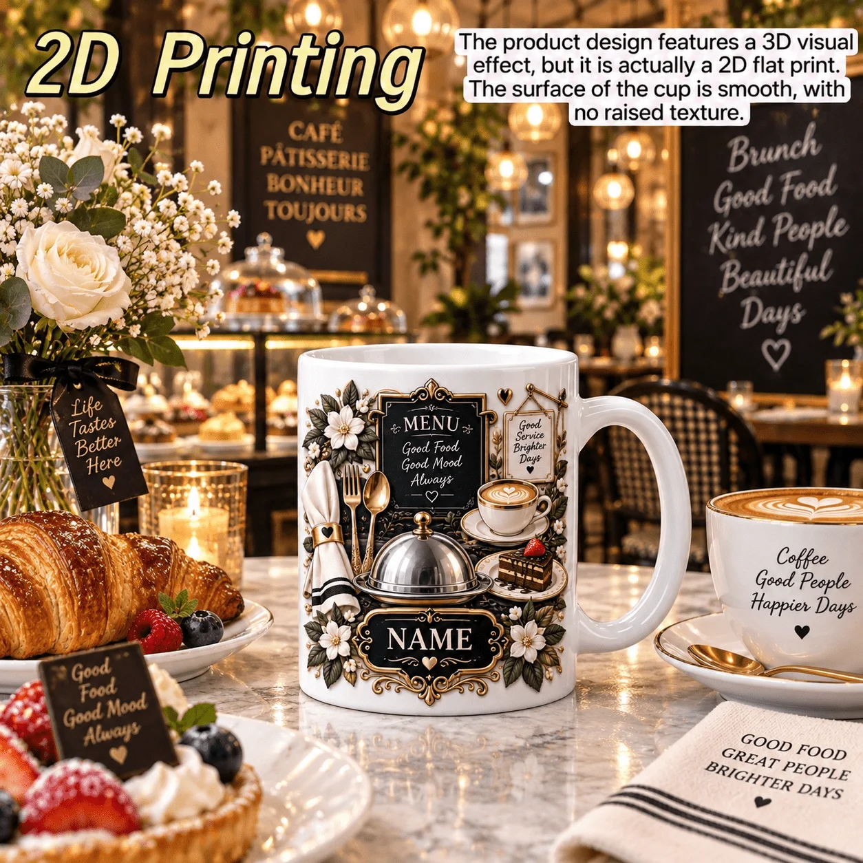 Personalized Waiter Mug 11oz Custom Name Restaurant Ceramic Coffee Cup 2D Print Menu Dessert Novelty Gift for Server Waitstaff B