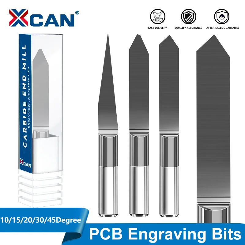 XCAN 3.175mm CNC Router Bit 10/15/20/30/45Degree V Shape Flat Bottom Carbide PCB Engraving Bits 1pc Milling Cutter Tools