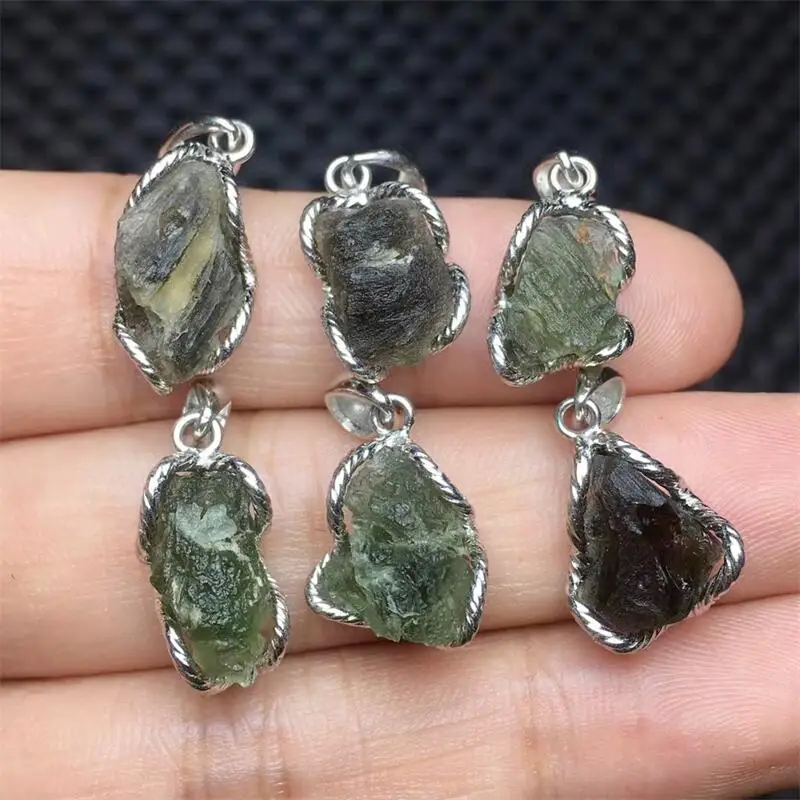 S925 Natural Czech Meteorite Pendant Healing Gemstone Reiki Fashion Jewelry Accessories Gift 1PCS