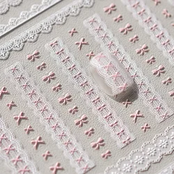 1pcs 5D Relief Kawaii Lace Series Nail Art Stickers Pink Bow Heart Nail Decoration Decals Self-Adhesive Manicure Accessories DIY