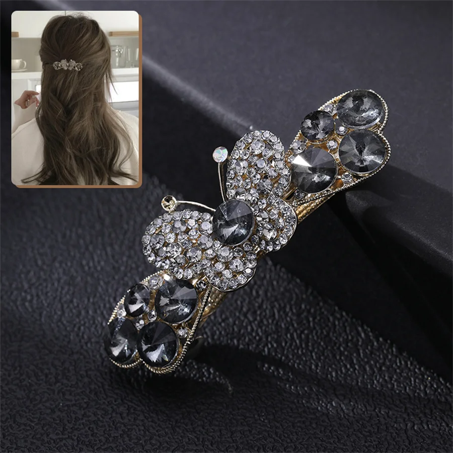 New fashion personality bow hairpin women's crystal rhinester flower spring clip top clip Korean version exquisite accessories