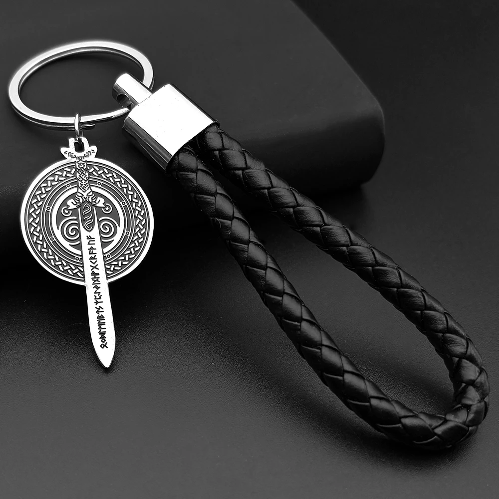

Retro Ethnic Style Stainless Steel Celtic Knot Shield Sword Keyring For Men Women Silver Color Personalized Punk Cool Jewelry