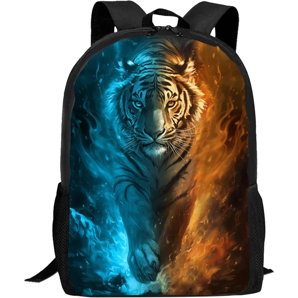 

Tiger Backpack For Boys Girls Ice And Fire Tiger Cool Animal Bookbags Elementary Middle High School Bag Large
