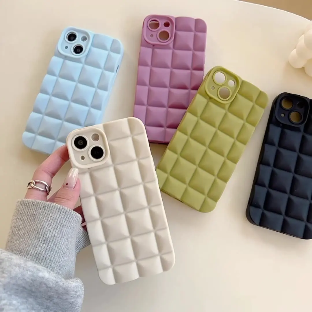 3D Luxury Candy Color Cubes Woven Pattern Phone Case For iPhone 14 plus 13 12 11 Pro Xs Max Xr X 7 8 Puls SE 2020 Cover Coque