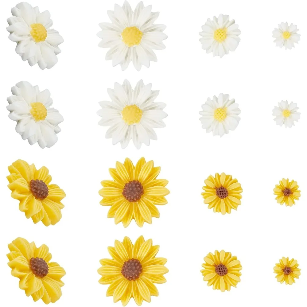 110pcs 6 Styles Flower Daisy Slime Resin Cabochon 2 Color Flower Resin Cabochons Flower Daisy Flatback Bead for DIY