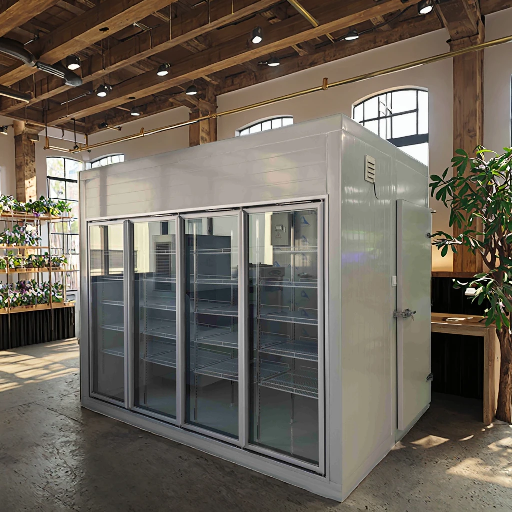 Jingu Customizable Commercial Display Walk-in Cooler with Shelves and Glass Door Cold Room Show Beverage for Supermarket