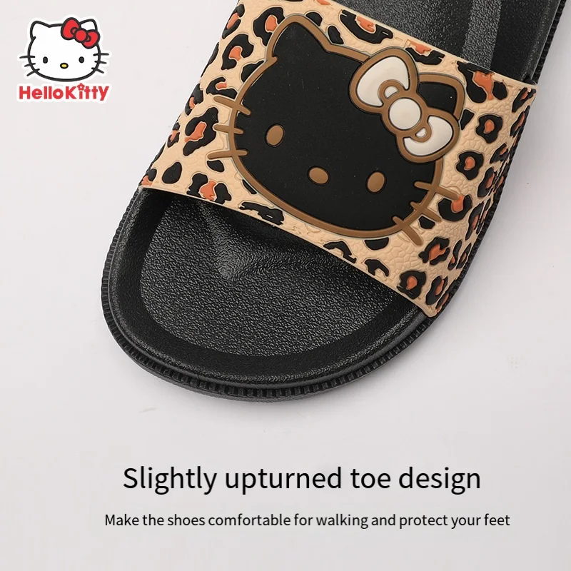 Kawaii Hello Kittys Slippers Leopard Print Women Summer Home Bathroom Bath Sandals Creative Fashion Non Slip Can Be Worn Outside