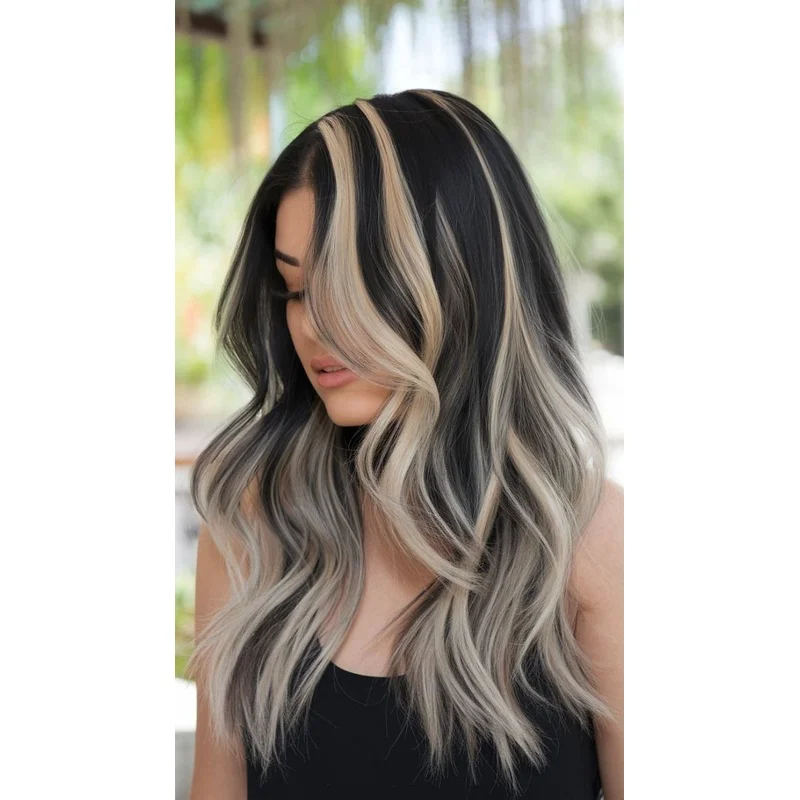 Highlights Black Mixed Blonde Wig Long Wave 13x4 Lace Front 100%  Hair Wig