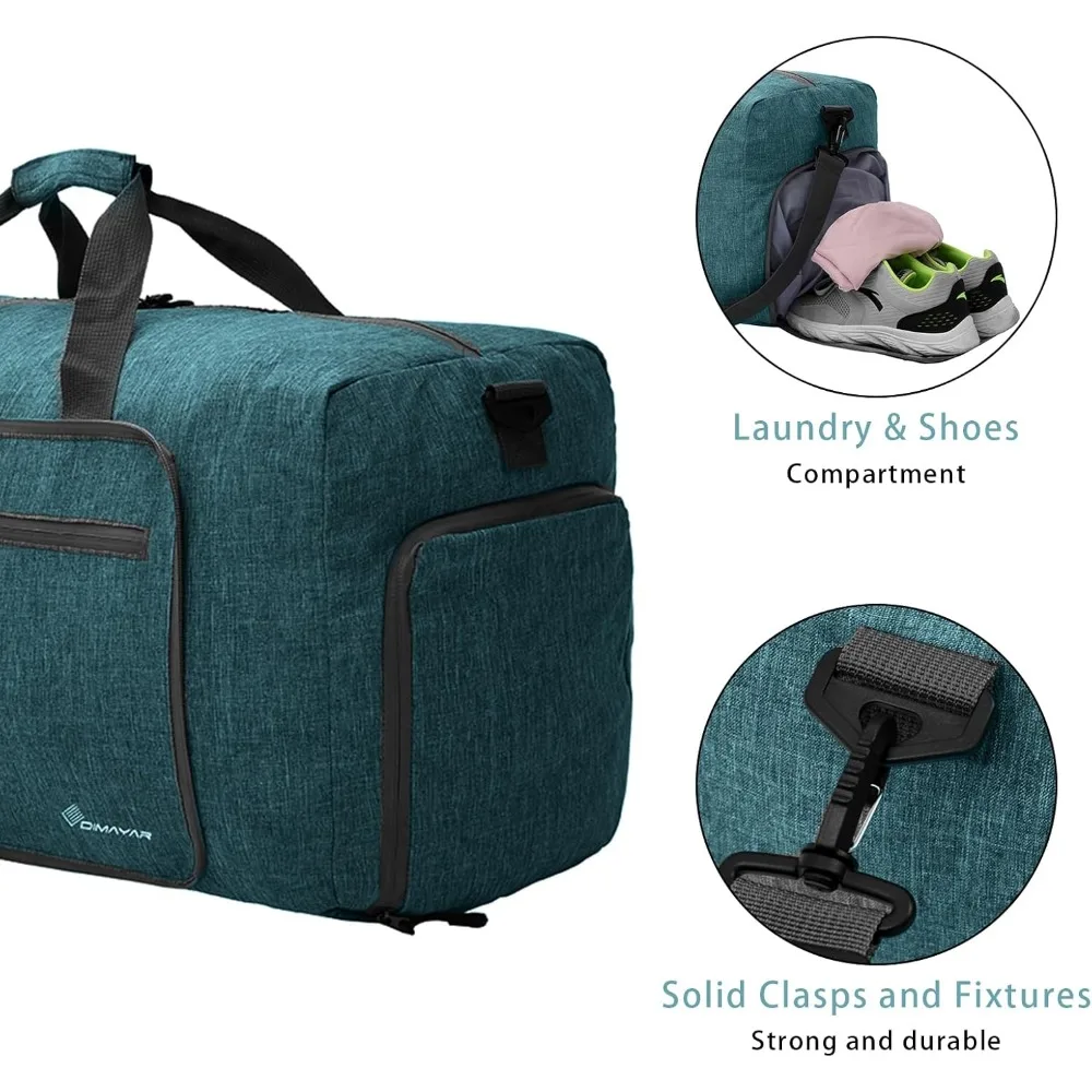 65L Foldable Travel Duffle Bag with Shoes Compartment Overnight Bags Waterproof & Tear Resistant Luggage Travel Storage Holder - Detail 1