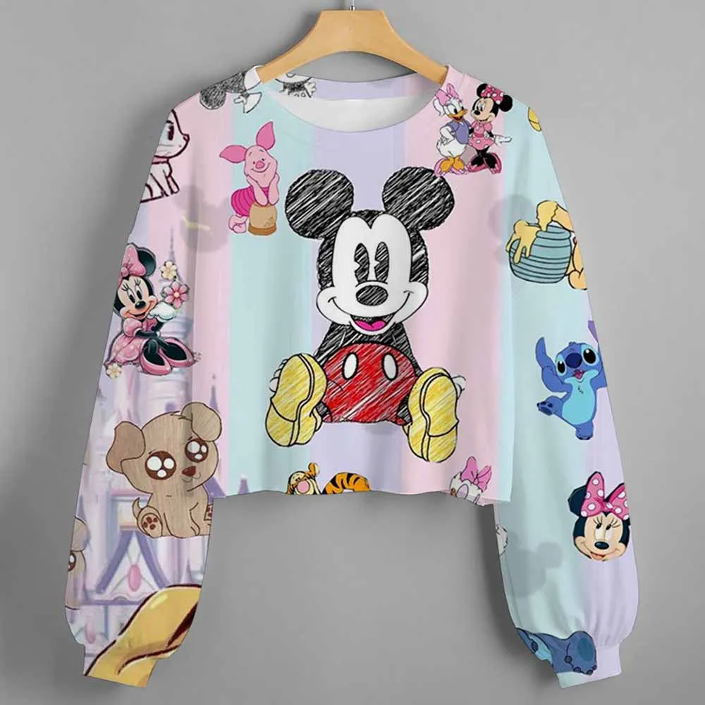 

Disney Mickey Mouse new ultra short hoodie for girls' spring and autumn clothing Kawaii long sleeved pullover for children's top