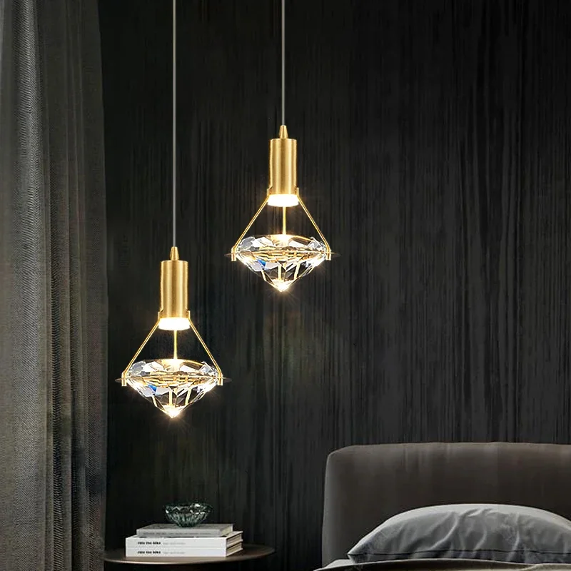 Customizable Postmodern LED Chandelier K9 Crystal Bedroom Lamp Bedside Lighting for Dining Room Modern Minimalist Style
