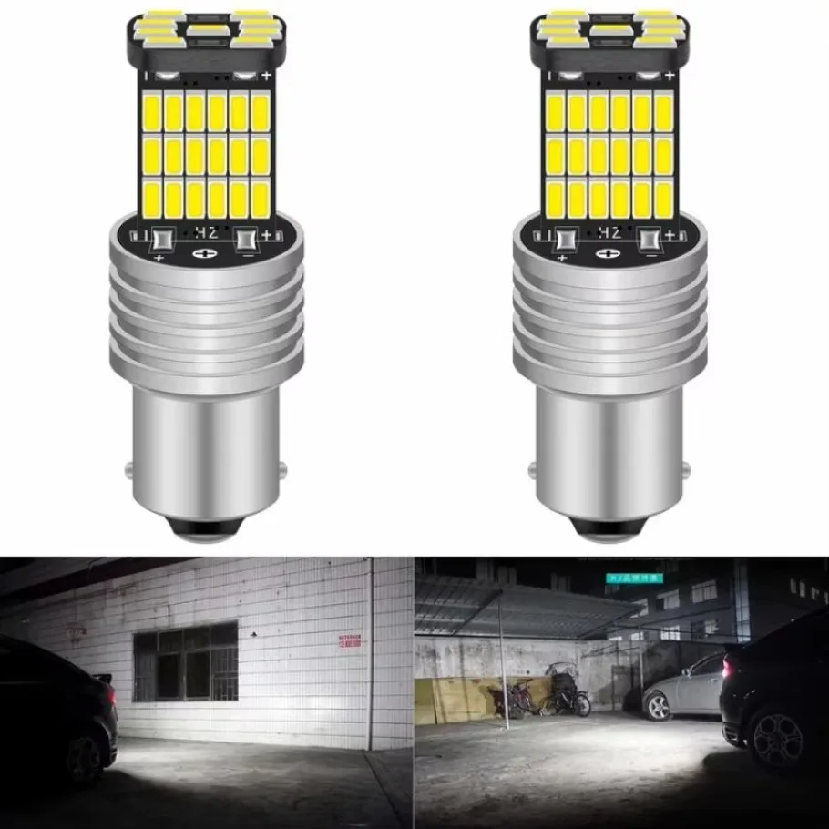 2 قطعة 1156 P21W BA15S 4014 45SMD فك مصباح Canbus لمبة سيارة LED بدوره إشارات عكس رقائق الضوء لشركة فولكس فاجن جولف باسات B5 B6 6000K