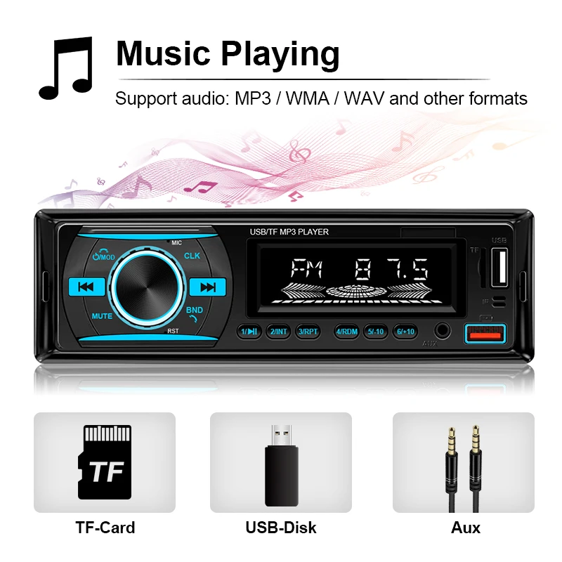 1 din Radio Car Audio Stereo BT TF 60W Multimedia Digital MP3 Player Stereos For Car Universal With Aux Input USB