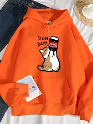 Dun Dun Salary Increase Funny Cat Printing Hoodies Womens Autumn Oversize Hoodie Simple Fleece Sweatshirts Street S-Xxl Hoody