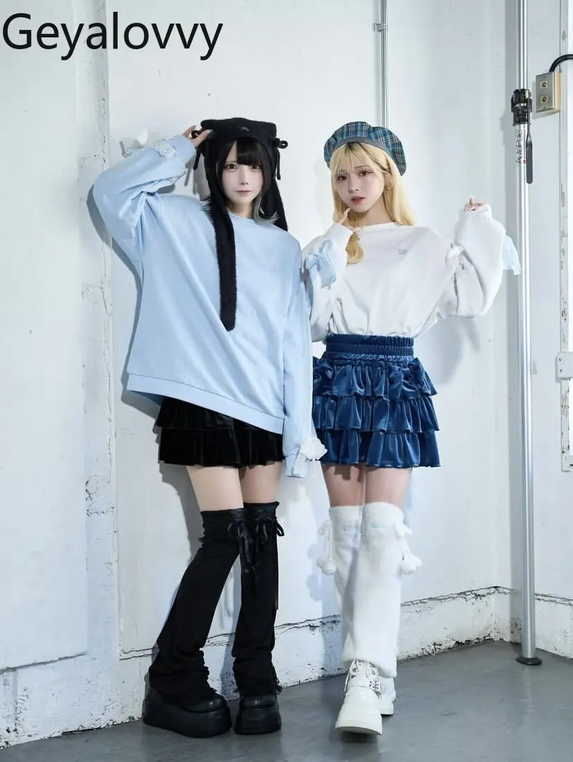 

100% хлопок, махровый материал, кружевная отделка, свитшот с круглым вырезом и длинными рукавами, свободный крой, милые универсальные толстовки в стиле Харадзюку