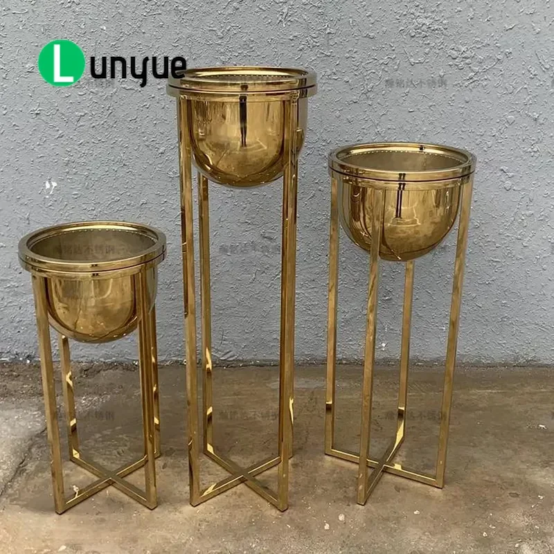 Electroplating No Fingerprint Flower Stand Indoor Outdoor Decorative Four Legged Round Pot Tripod Durable Metal Plant Holder