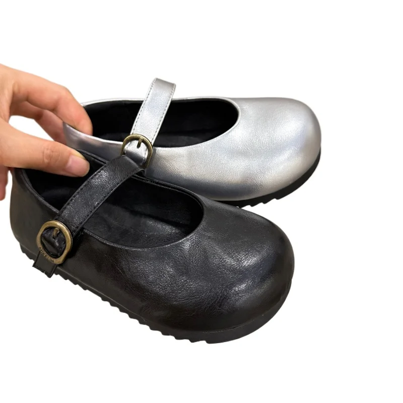 

Autumn 2025 Children's Girls Retro All-match One-button Round-toe Leather Shoes Kid Toddler Princess Non-slip Flats Single Shoes