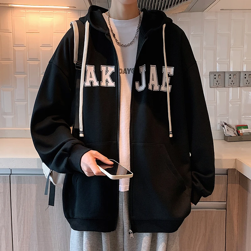 

Мужская молодежная толстовка-кардиган на молнии, весенне-осенняя, в американском ретро-стиле, плотная, свободного кроя, спортивная одежда для старшеклассников